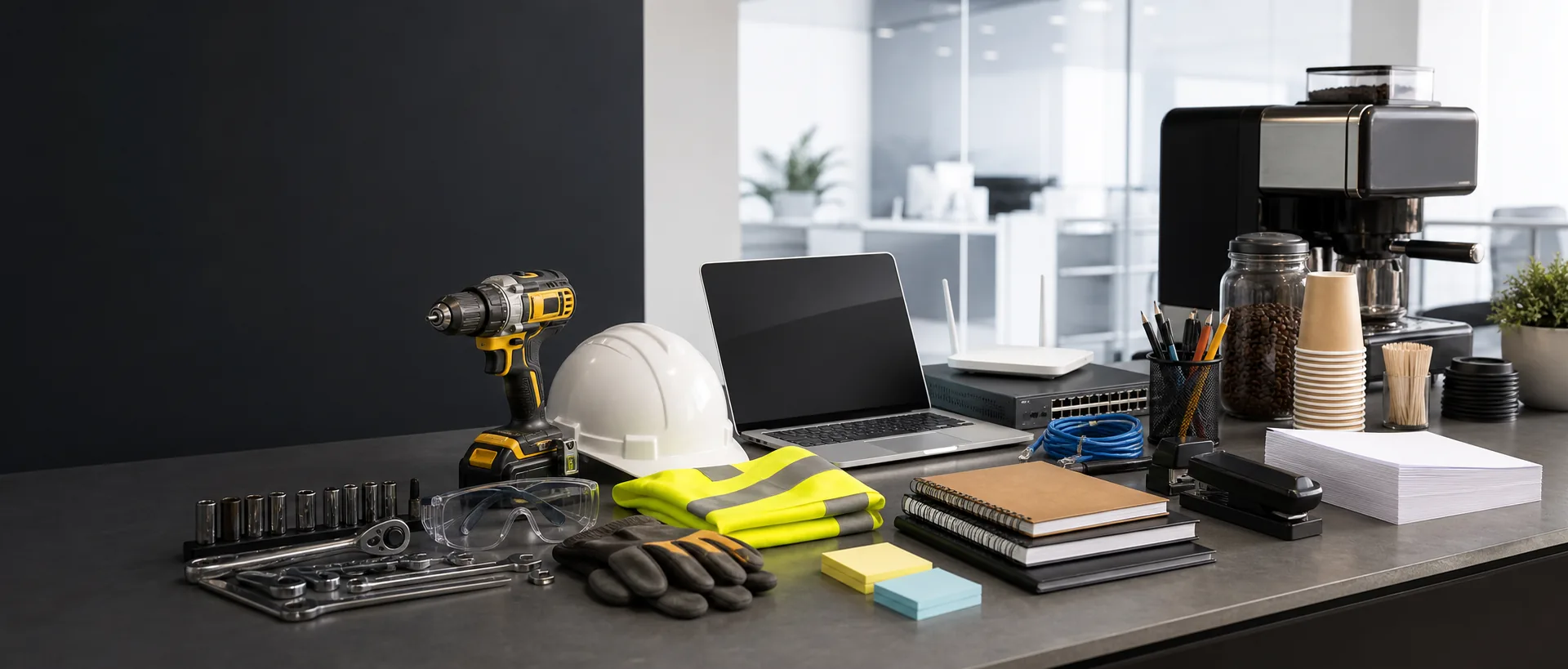 Mixed industrial, safety, coffee, IT, and office supplies